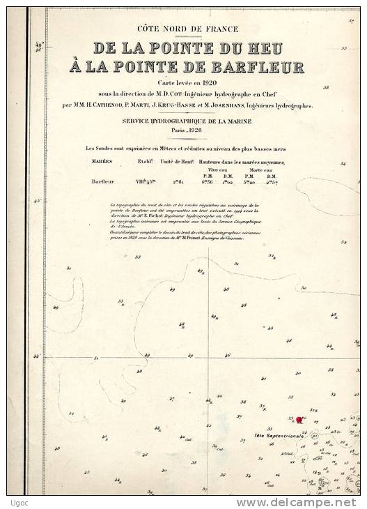 CARTE MARINE De La Pointe Du Heu à La Pointe De Barfleur  - 1.05m X 0.70m  - 636 - Cartas Náuticas