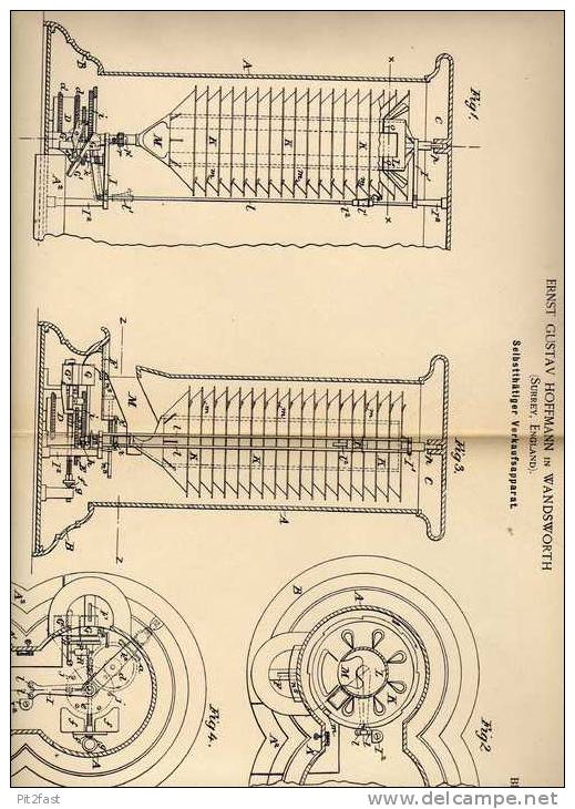 Original Patentschrift - E. Hoffmann In Wandsworth , Surrey , 1887 , Verkaufsapparat , Verkauf , Chocolate , Schokolade - Maschinen