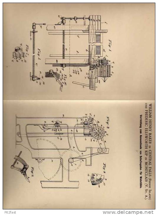 Original Patentschrift - W. Baker In Central Falls Und Montclair , 1901 , Apparat Für Webstuhl , Weberei , Weben !!! - Tools