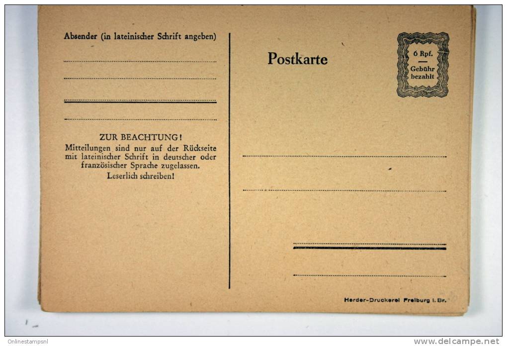 Deutschland: Privat Postkarte 6 Rpf, Gebuhr Bezahlt, Harder-Druckerei Freiburg - Private Postal Stationery