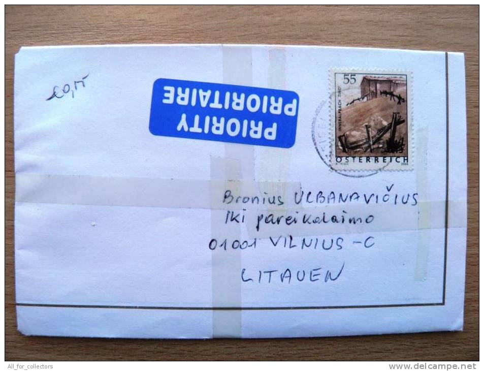 Cover Sent From Austria To Lithuania, Cow In Pasture - Briefe U. Dokumente