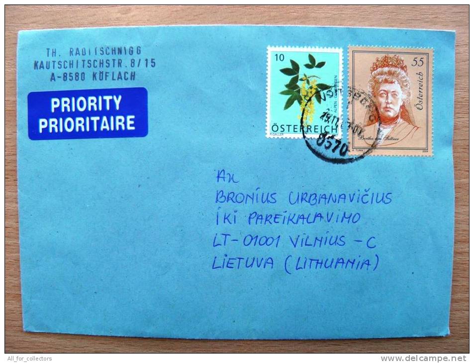 Cover Sent From Austria To Lithuania, Nobel Laureate Bertha Suttner - Storia Postale