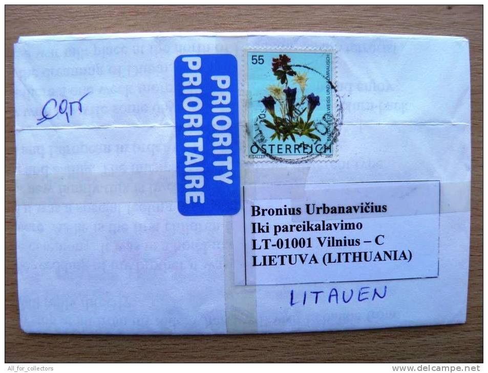 Cover Sent From Austria To Lithuania, Flowers - Storia Postale