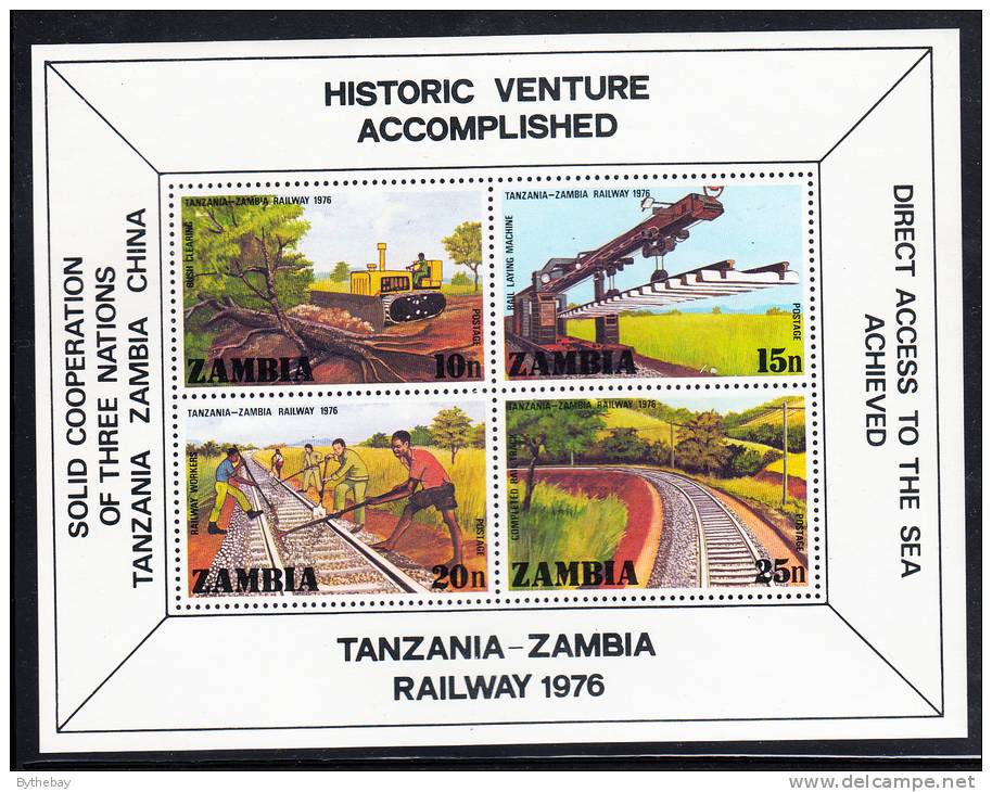 Zambia MNH Scott #166 Souvenir Sheet Of 4 Completion Of Tanzania-Zambia Railroad - Zambie (1965-...)