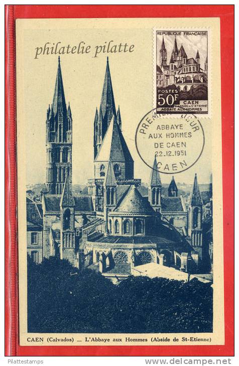 FRANCE CARTE MAXIMUM ABBAYE DE CAEN DU 22/12/1951 DE CAEN - 1950-1959