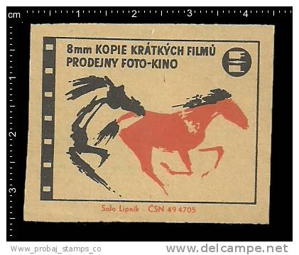 Poster Stamp - Czech Matchbox Label - Recorder, Camera, Film, Recording, Movie, Cinema, Pferd, Horse - Boites D'allumettes - Etiquettes