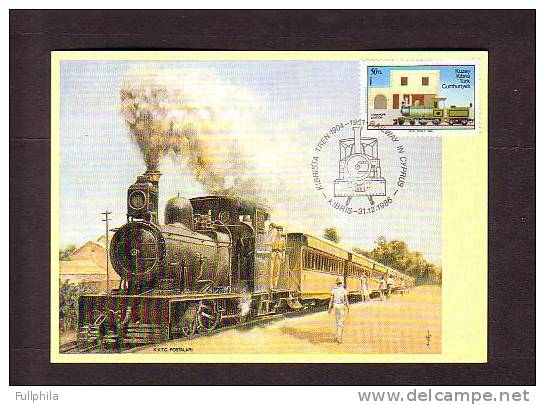 1986 NORTH CYPRUS RAILWAYS IN CYPRUS TRAIN LOCOMOTIVES MAXIMUM CARD - Storia Postale