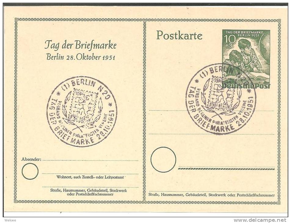 Bln220 / Tag Der Briefmarke 1951, Sonderausgabe Mit Entsprechendem Stempel. - Postcards - Used
