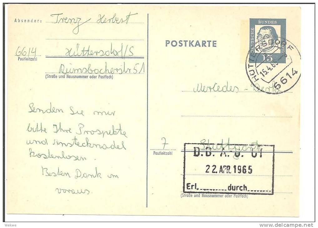 Brg093/ P79 Luther Ex Huettersdorf 1965 (Ganzsache) - Postkarten - Gebraucht