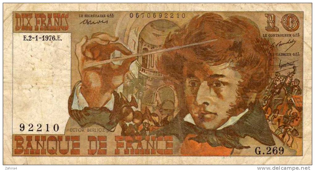Dix Francs - Banque De France - Berlioz - E.2-1976.E.  - G.269 - 10 F 1972-1978 ''Berlioz''