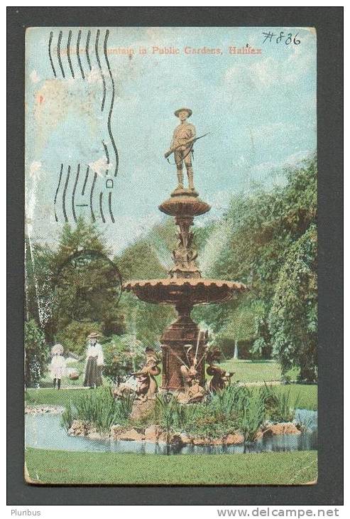 CANADA , SOLDIERS FOUNTAIN IN PUBLIC GARDENS , HALIFAX  , OLD  POSTCARD - Halifax