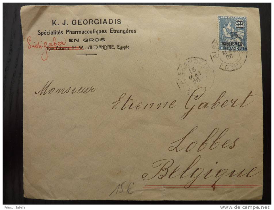 LETTRE COMMERCIALE AVEC MOUCHON ALEXANDRIE EGYPTE 1926 POUR LA BELGIQUE BFE COVER - Other & Unclassified