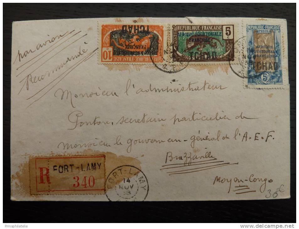 LETTRE PAR AVION RECOMMANDEE FORT LAMY TCHAD 1928 ADRESSEE AU CONGO  COVER - Other & Unclassified