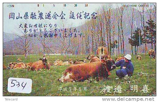 Télécarte JAPON * VACHE (534) COW * KOE * BULL * TAUREAU * STIER * PHONECARD JAPAN * TELEFONKARTE * VACA * TAURUS * - Vaches