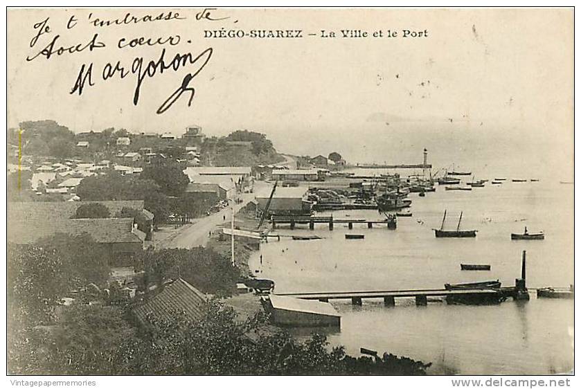 180854-Madagascar, Diego-Suarez, La Ville Et Le Port, Panorama View, Stamp, UDB, 1908 PM - Madagascar