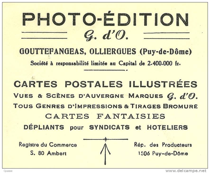 Facture 1952 - PHOTO - EDITION G. D´ O. Cartes Postales Illustrées Gouttefangeas, 63 OLLIERGUES Puy-de-Dôme - Imprimerie & Papeterie