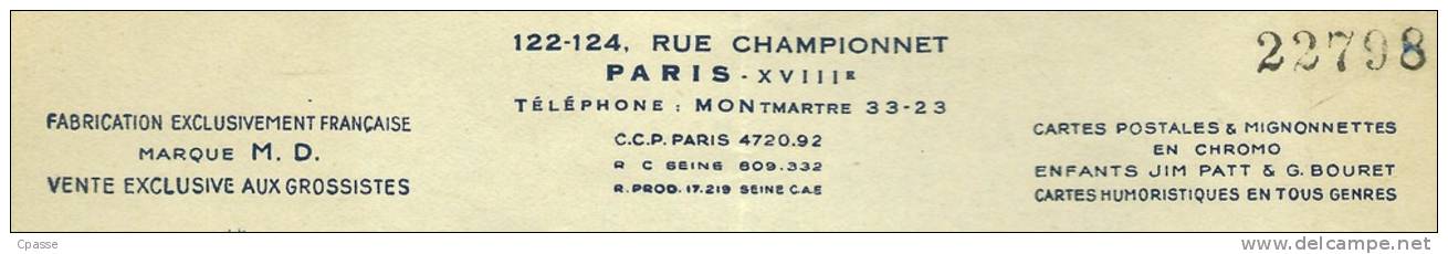 Facture 1952 - Editions Artistiques CHROMOVOGUE Cartes Postales M. D. & Mignonnettes (enfants Jim Patt & G. Bouret) - Imprimerie & Papeterie