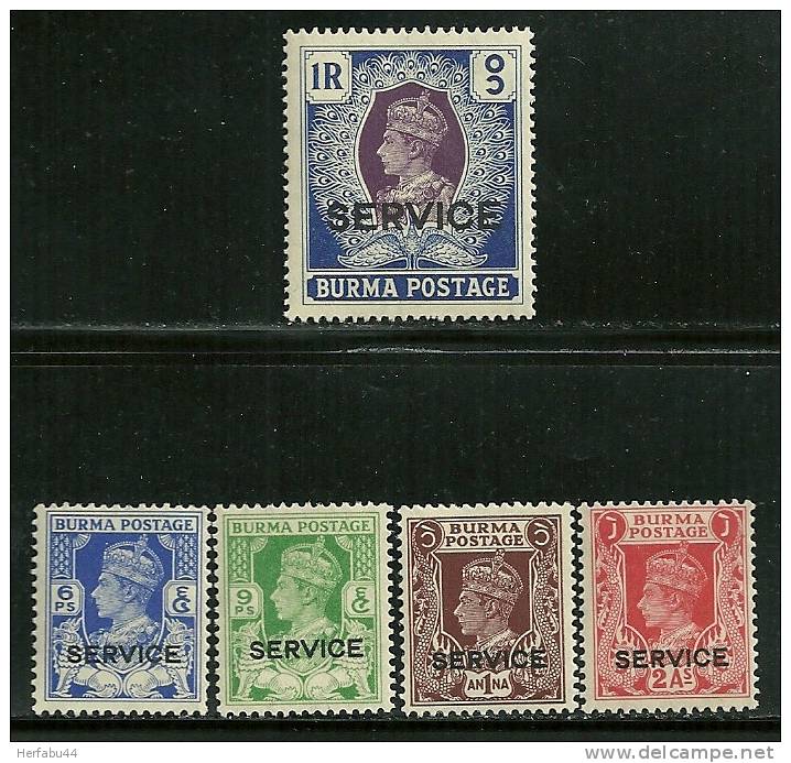Burma      Official Stamps     SC# O126, O17, O18, O20, O24 Mint   SCV$ 21.85 - Burma (...-1947)