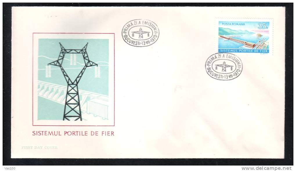 IRON GATES HIDROELECTRIC SYSTEM, 1970, COVER FDC, ROMANIA - Elektriciteit