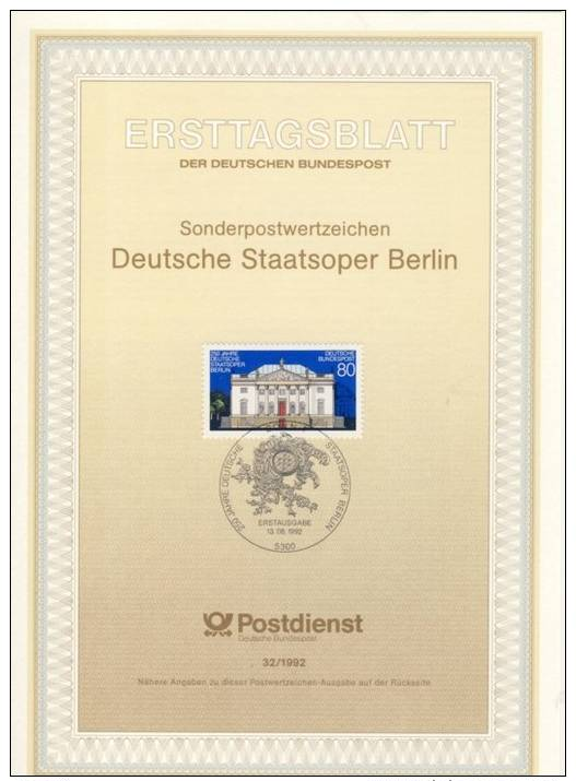 BRD - ETB (Ersttagsblatt) 32/1992 Michel 1625 - Staatsoper Berlin - Other & Unclassified