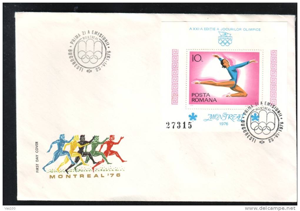 OLYMPICS, MONTREAL, GYMNASTICS, ATHLETISM, 1976, COVER FDC, ROMANIA - Ete 1976: Montréal