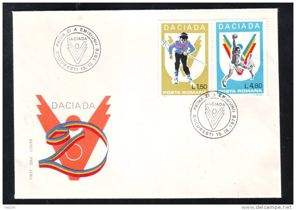 DACIADA, SPORTS COMPETITION, SKI, HANDBALL, 1978, COVER FDC, ROMANIA - Handbal