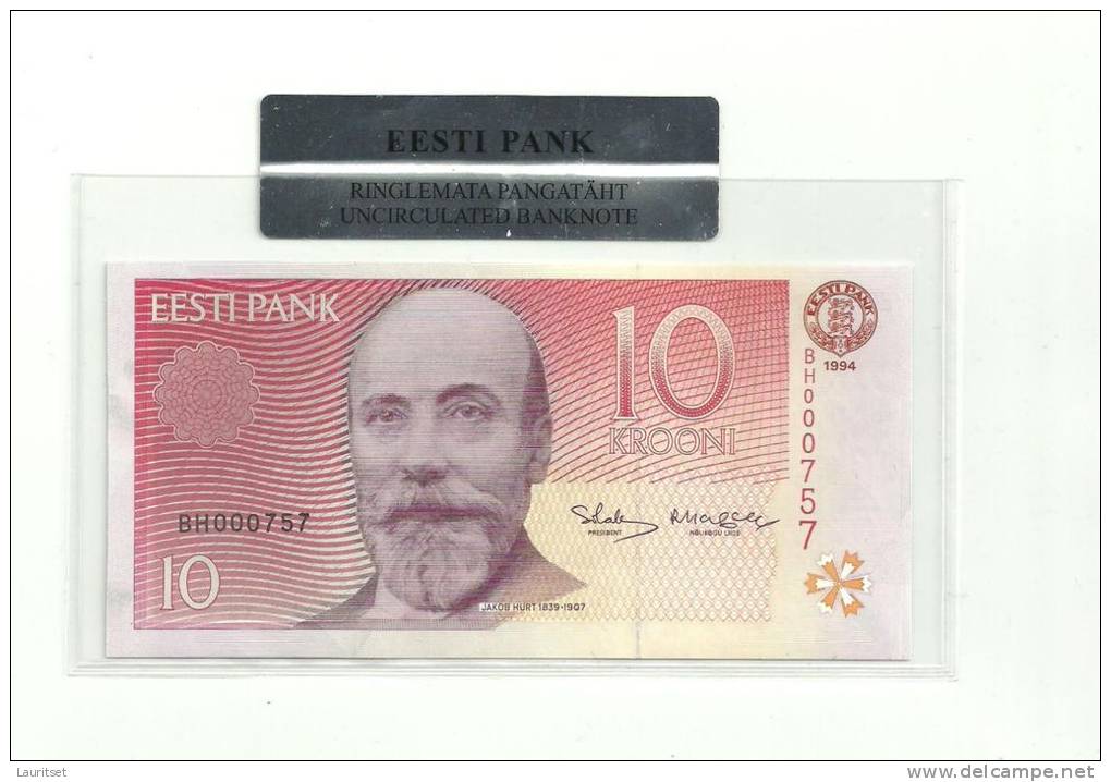 Estland Estonia Estonie  10 Krooni 1994 Banknote UNC In Official Bank Holder Of  Estonian Bank - Estland