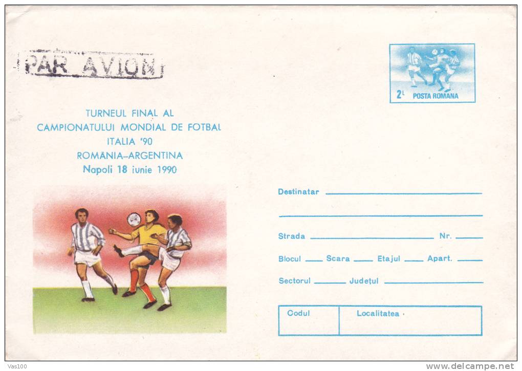 FOOTBALL, ITALY WOLRD CUP, 1990, COVER STATIONERY, ENTIER POSTAL, SENT TO MAIL, ROMANIA - 1990 – Italy