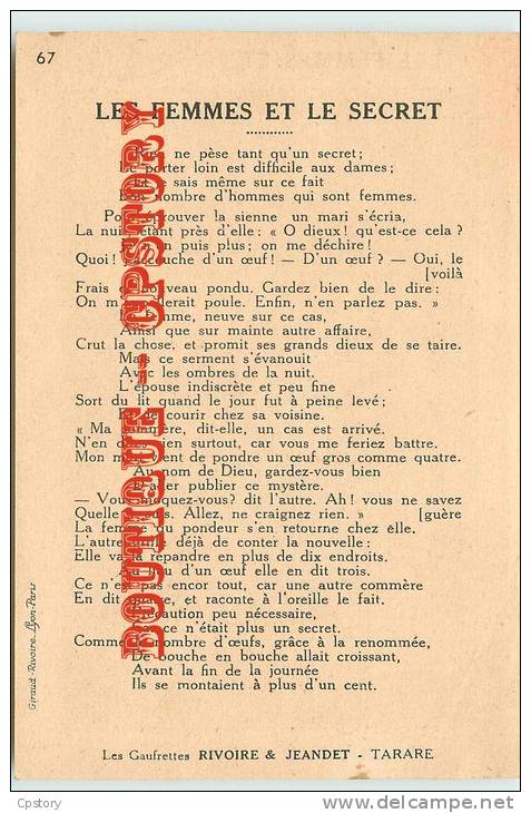 Chromo Gauffrettes Rivoire & Jeandet N° 67 - Les Femmes Et Leurs Secret - Commérages Et Commères - Autres & Non Classés