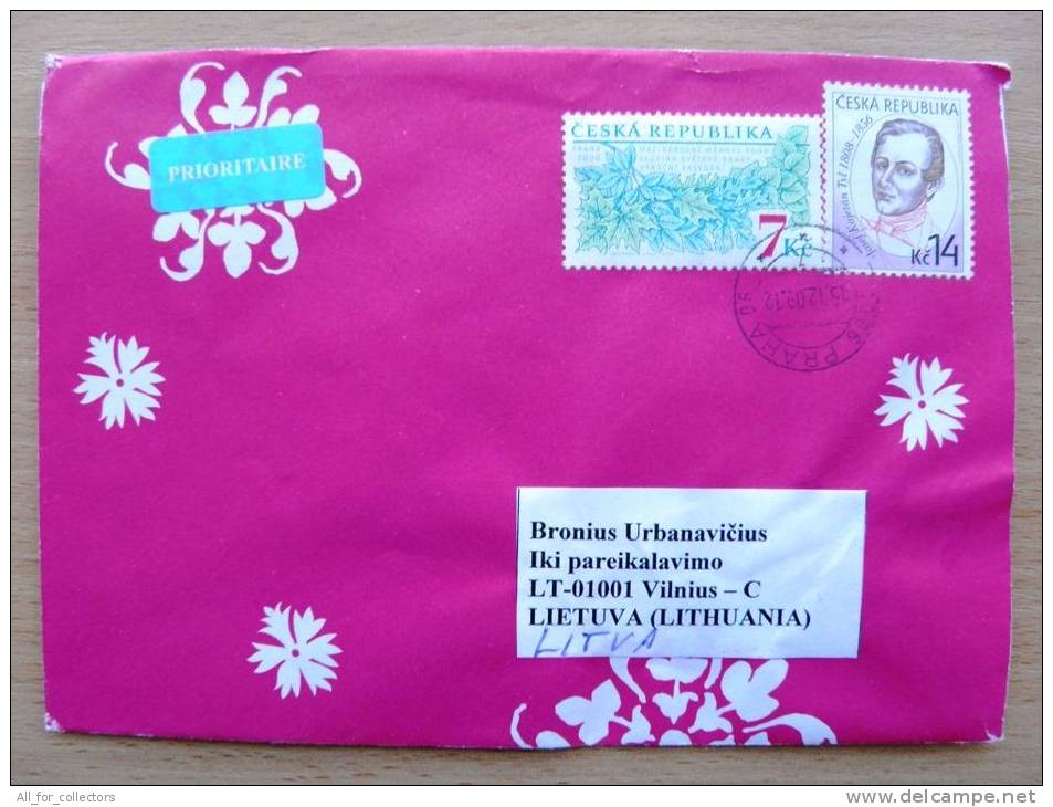 Cover Sent From Czech Rep. To Lithuania, Leaves, Tyl - Brieven En Documenten