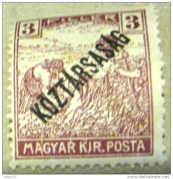 Hungary 1919 Harvesters Koztarsasag 3f - Mint - Ungebraucht