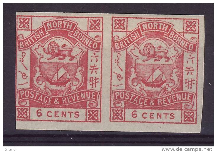 British North Borneo 1888-92 6c Imperforate Pair MLH(*) - Noord Borneo (...-1963)
