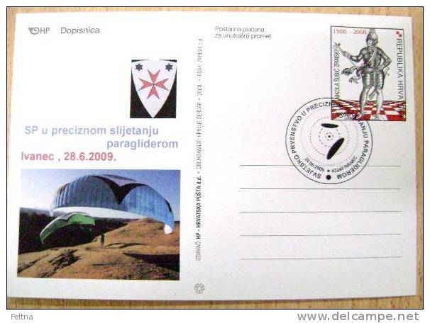 2009 CROATIA POSTAL CARD WITH CANCELATION FOR PARACHUTTING WORLD CHAMPIONSHIP PARACHUTING - Parachutespringen