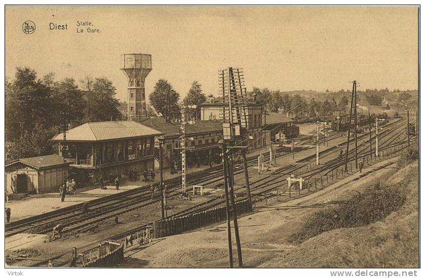 Diest :  Statie - La Gare  ( Geschreven Met Zegel )    Watertoren - Diest