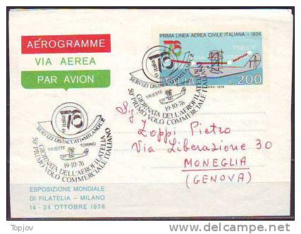 ITALIA - ITALY - AEROGRAMME - PRIMO VOLO PORTOROSE To TORINO  - 1976 - Flugzeuge