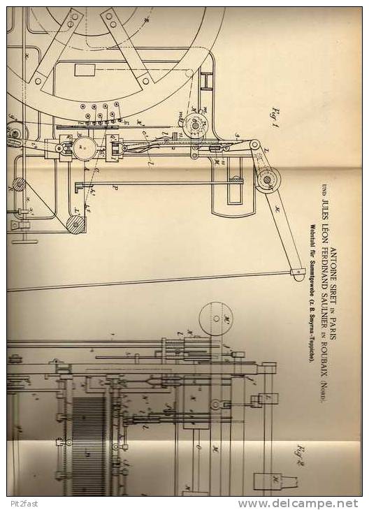 Original Patentschrift - A. Siret In Roubaix Und Paris , 1886 , Webstuhl Für Samt - Teppich , Perser , Weberei , Weber ! - Tools