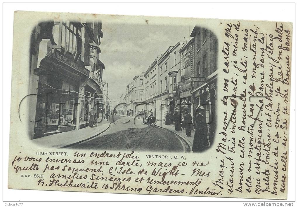 Ventnor (Royaume-Uni, Isle Of Wight) : Shop And The Library In The High Street In 1901 (lively). - Ventnor