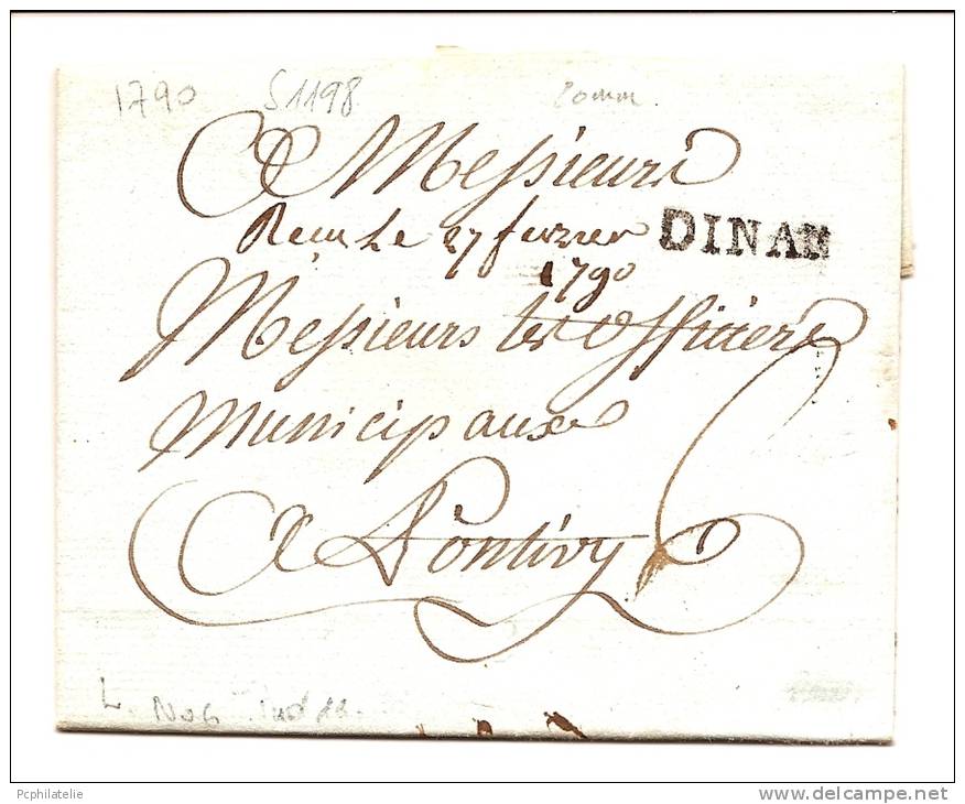 MARQUE POSTALE "DINAN" 20MM 1790. CHEVALIER N° 7 - 1701-1800: Précurseurs XVIII