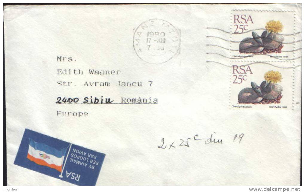 South Africa-Envelope Circulated 1990-Succulent Plants-cheiridopsis Peculiaris. - Cartas & Documentos