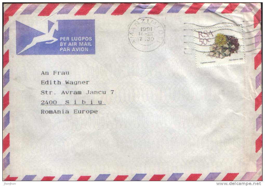 South Africa-Envelope Circulated 1991- Lapidaria Margaretae-Karoo Rose - Cactus