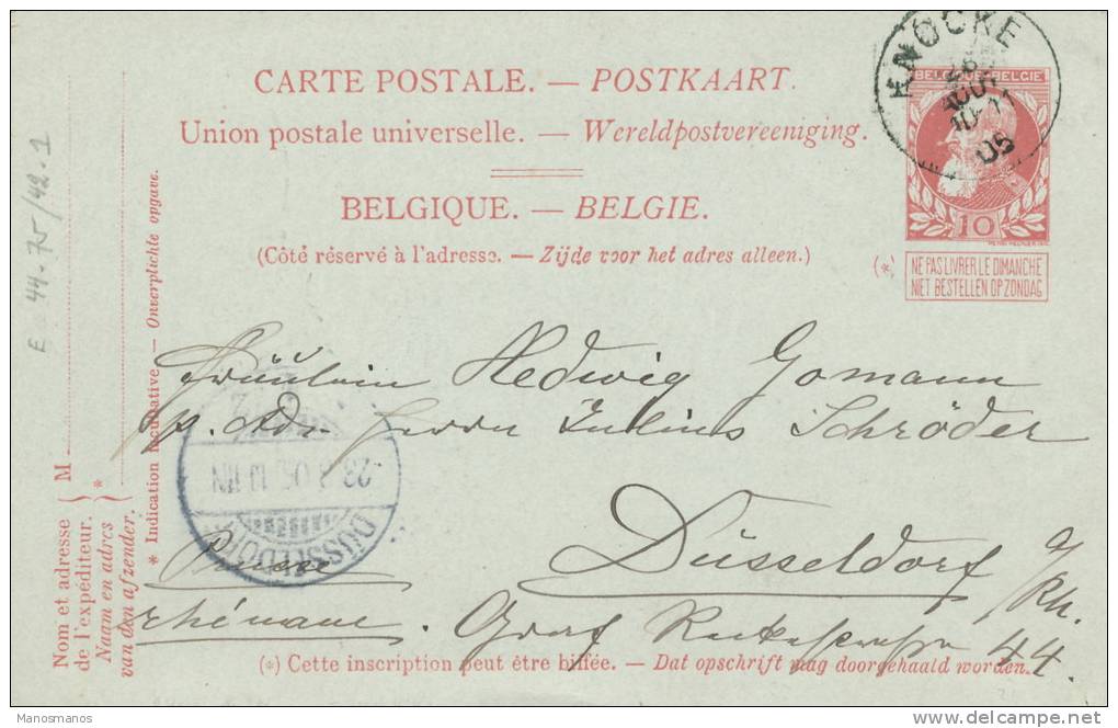 204/19 - Entier Postal Grosse Barbe KNOCKE 1905 Vers Allemagne - Repiquage Au Verso Grand Hotel - Cartes Postales 1909-1934