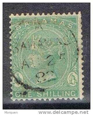 Sello 1 Shilling Verde BAHAMAS 1875, Dent 14, Yvert Num 11 º - 1859-1963 Colonie Britannique