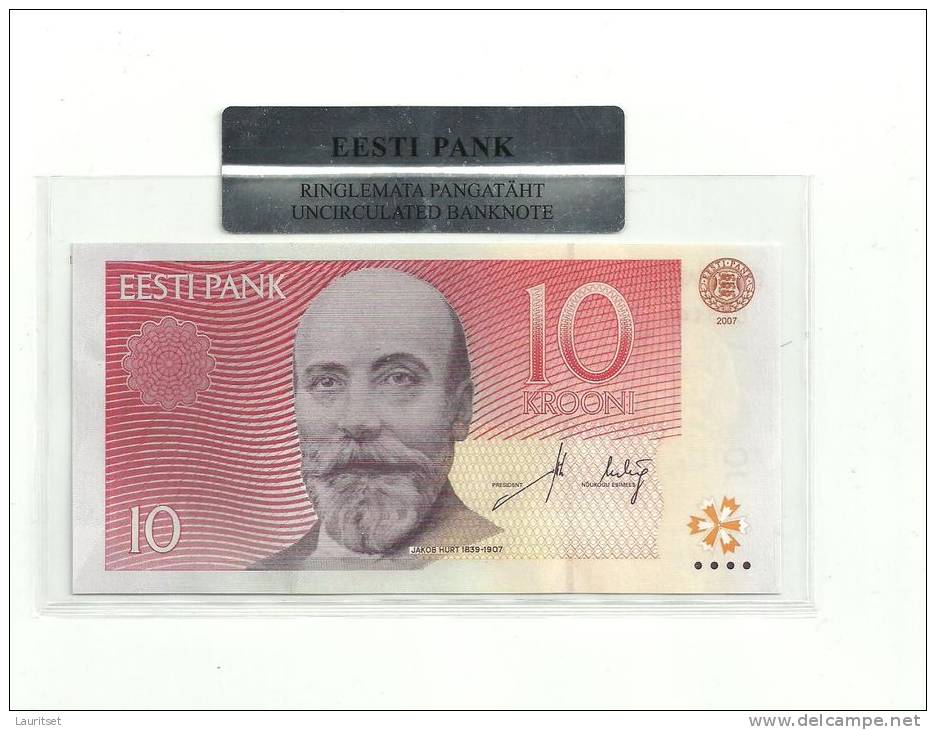 Estland Estonia Estonie  10 Krooni 2007 Banknote UNC In Official Bank Holder Of  Estonian Bank - Estonie