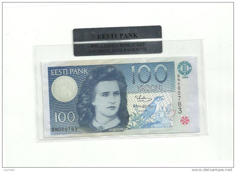 Estland Estonia Estonie  100 Krooni 1994 Banknote UNC In Official Bank Holder Of  Estonian Bank - Estonia