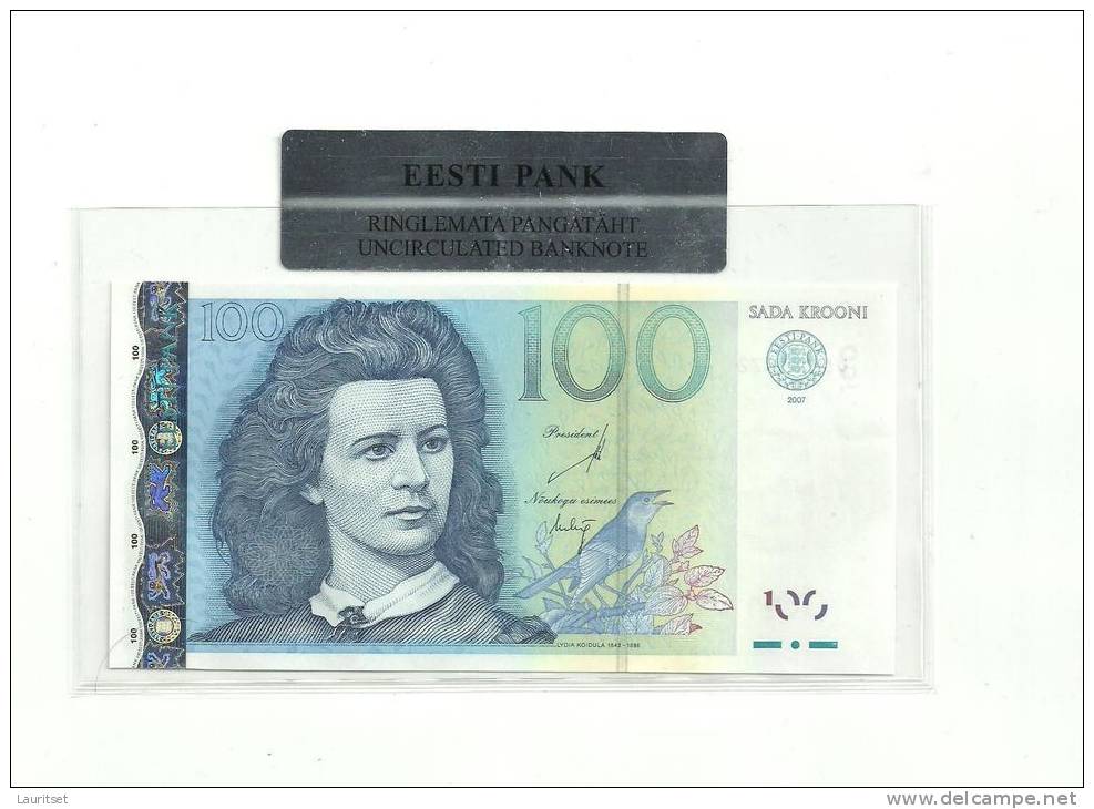 Estland Estonia Estonie  100 Krooni 2007 Banknote UNC In Official Bank Holder Of  Estonian Bank - Estonie
