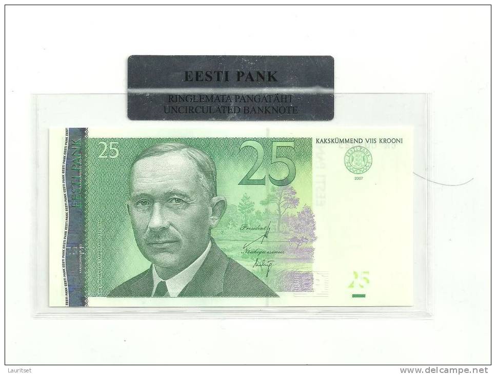 Estland Estonia Estonie  25 Krooni 2007 Banknote UNC In Official Bank Holder Of  Estonian Bank - Estonia