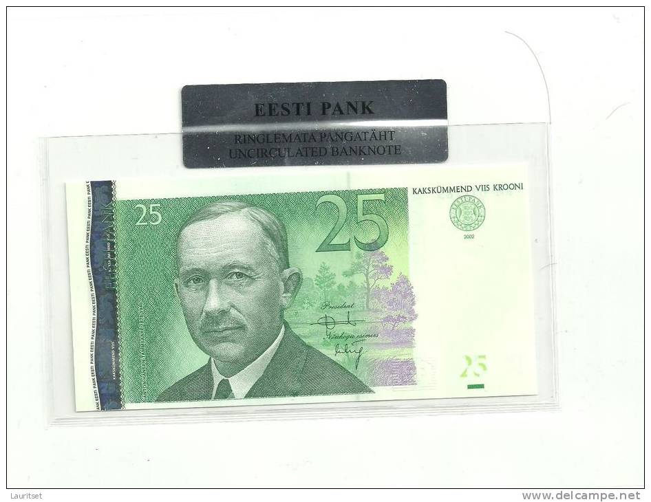 Estland Estonia Estonie  25 Krooni 2002 Banknote UNC In Official Bank Holder Of  Estonian Bank - Estonie