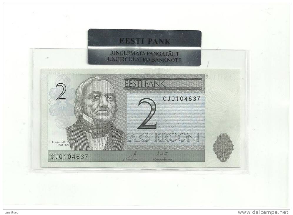 Estland Estonia Estonie 2 Krooni 2007 Banknote UNC In Official Bank Holder Of  Estonian Bank - Estonia