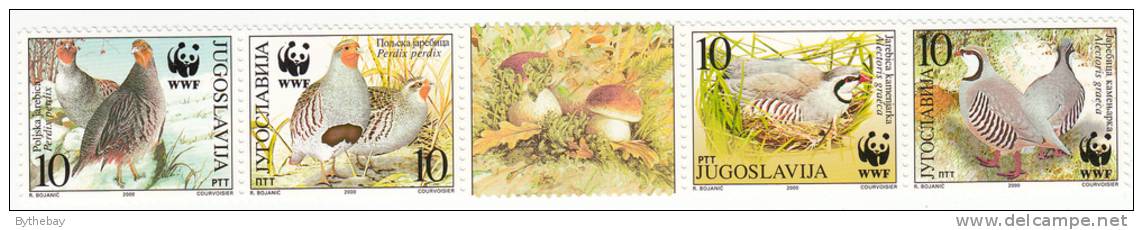 Yugoslavia MNH Scott #2479 Strip Of 4 Plus Center Label (mushrooms) 10d Perdix Perdix - Worldwide Fund For Nature - Neufs