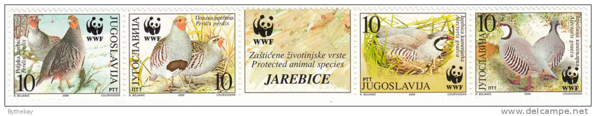 Yugoslavia MNH Scott #2479 Strip Of 4 Plus Center Label (WWF Emblem) 10d Perdix Perdix - Worldwide Fund For Nature - Neufs